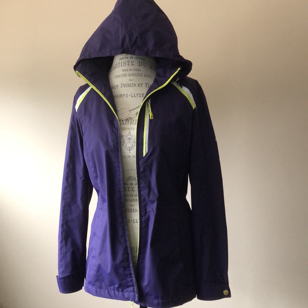 Soft Shell Hooded Jacket, Purple & Lime Green, Size Medium)